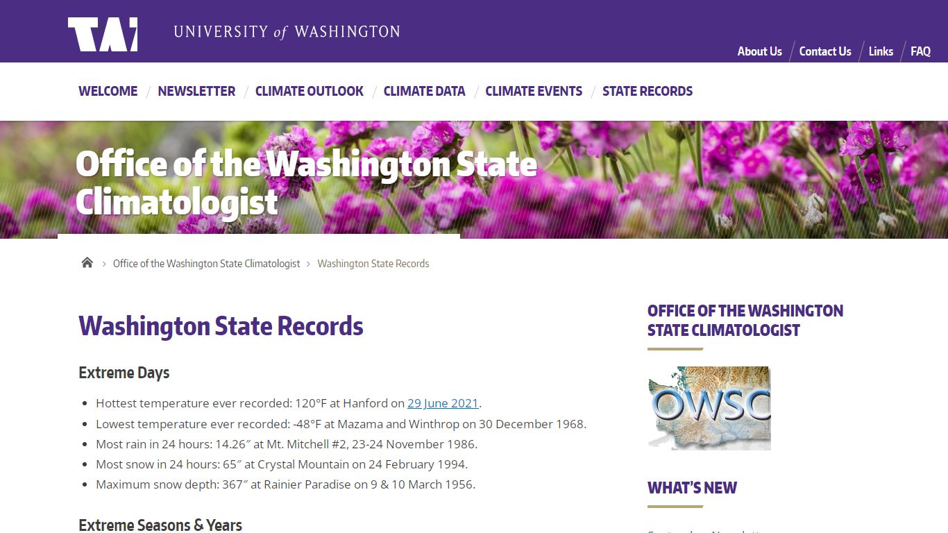 Washington State Records | Office of the Washington State Climatologist