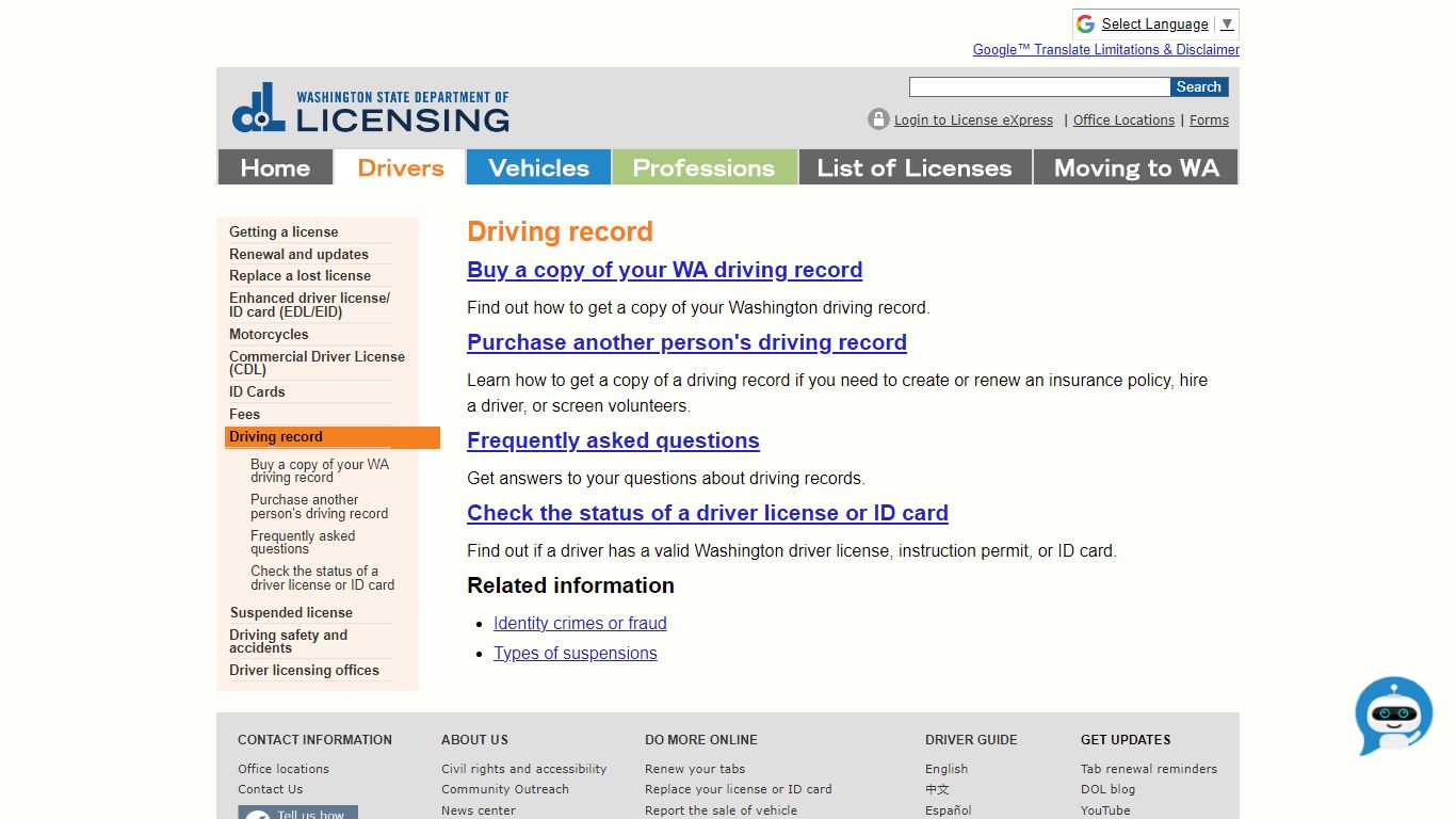 WA State Licensing (DOL) Official Site: Driving record - Washington