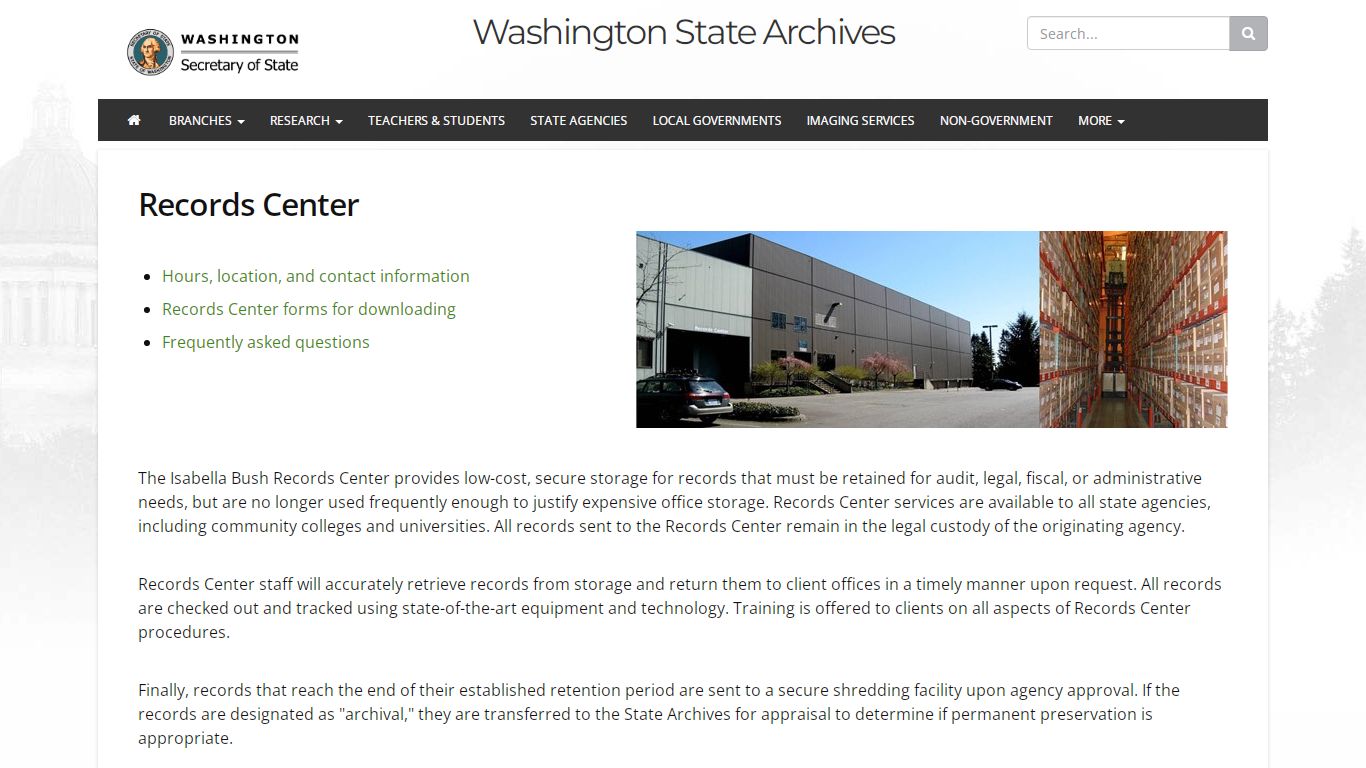 Records Center - Washington State Archives - WA Secretary of State
