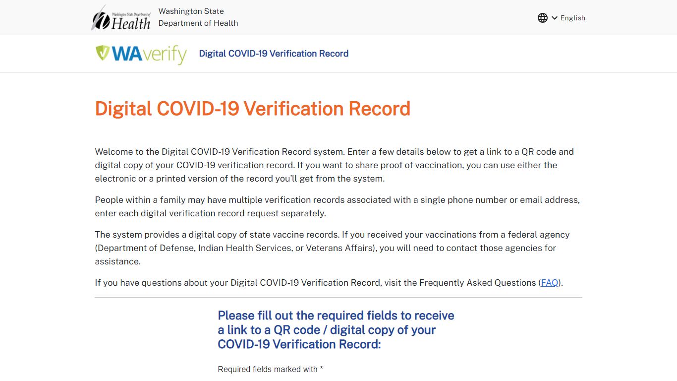 Digital COVID-19 Vaccine Record - Washington
